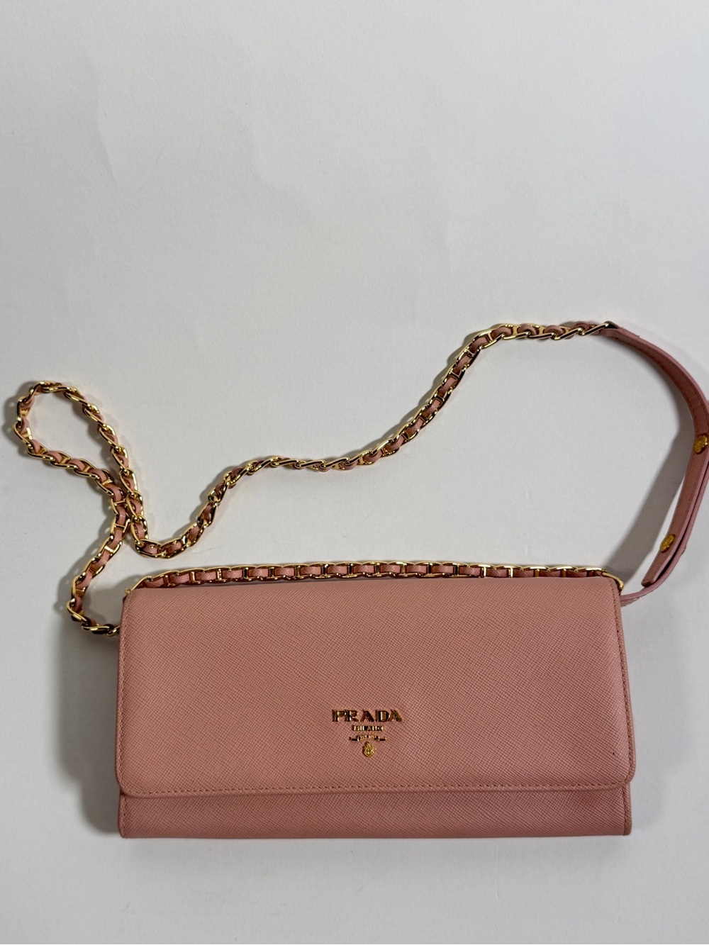Prada Rose Pink Saffiano Chain Crossbody Bag